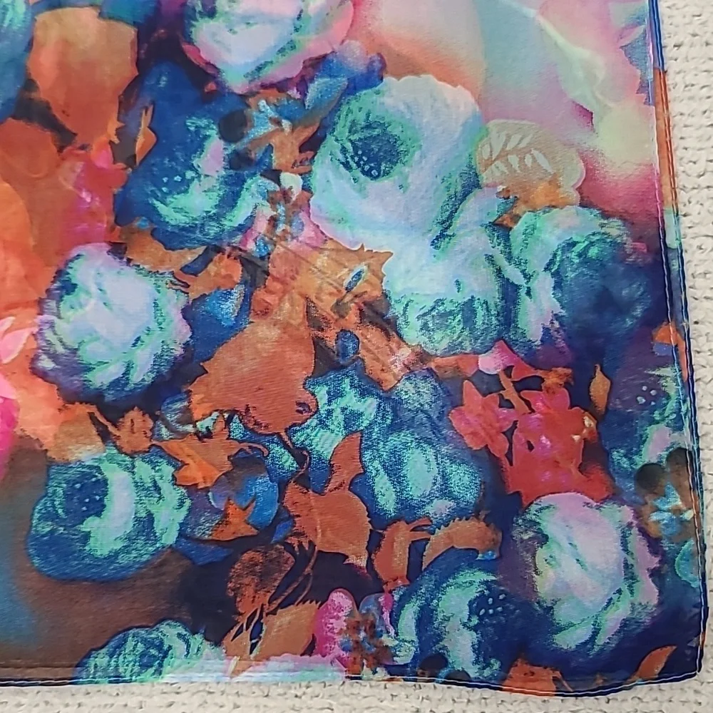 Unbranded Flowy Vibrant Floral Sheer Chiffon Classic Oblong Scarf Bl/Pnk Multi